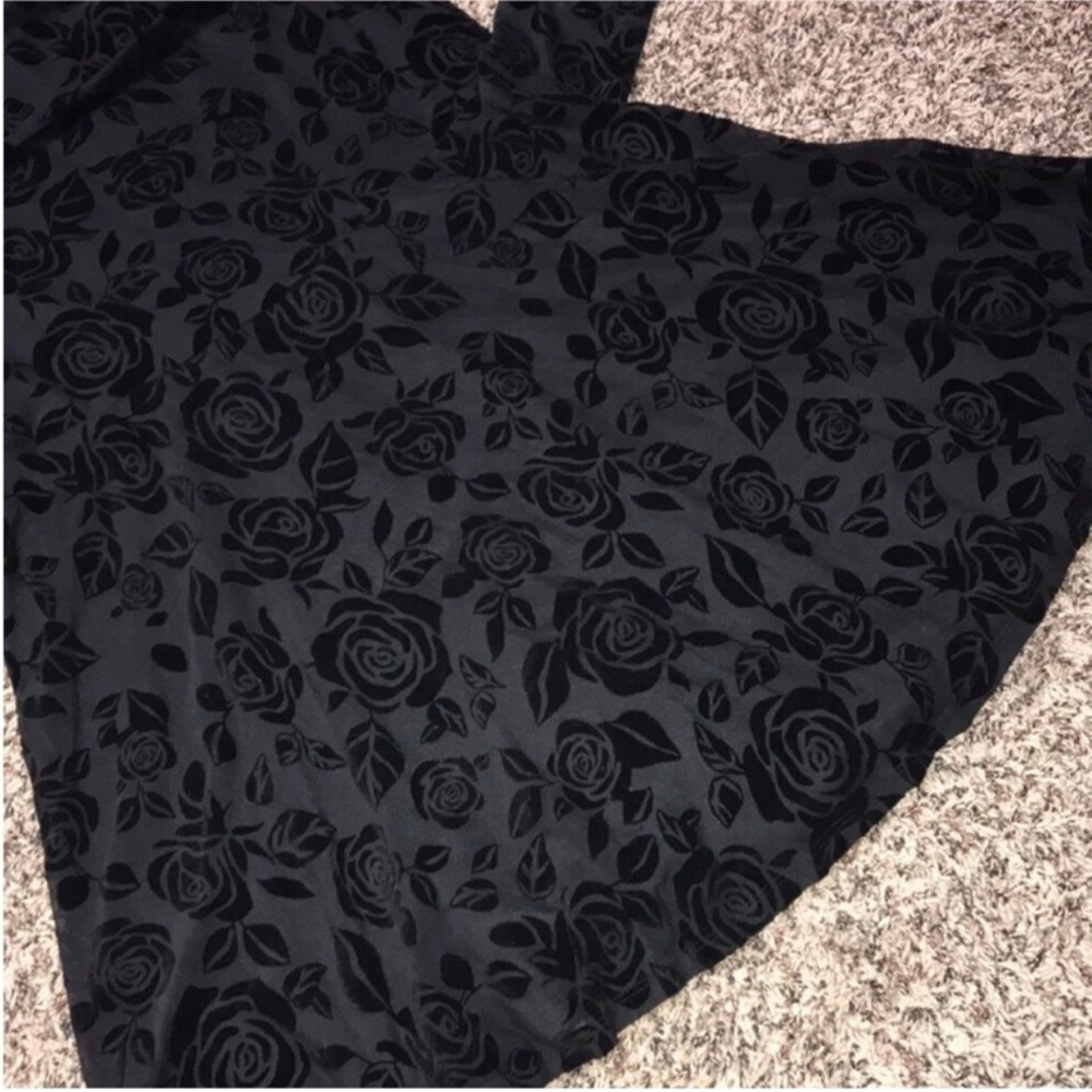 Wild Fable Black Flocked Off-Shoulder Fit and Flare Long Sheer Sleeve Mini Dress - Picture 6 of 10